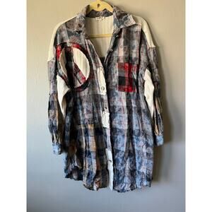 POL Clothing Oversized Peace Patch Button Down Shirt